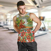 Fiji Taveuni Island Dateline Crossing Men Tank Top Tropical Cultural Landscape With Tagimoucia Floral Pattern TS04 White Green - Polynesian Pride