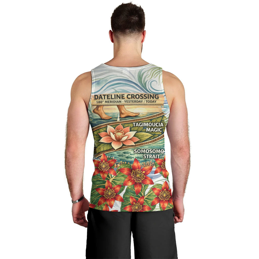 Fiji Taveuni Island Dateline Crossing Men Tank Top Tropical Cultural Landscape With Tagimoucia Floral Pattern TS04 - Polynesian Pride
