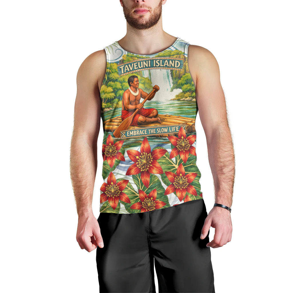 Fiji Taveuni Island Dateline Crossing Men Tank Top Tropical Cultural Landscape With Tagimoucia Floral Pattern TS04 - Polynesian Pride
