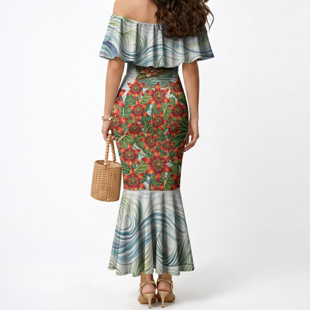Fiji Taveuni Island Dateline Crossing Mermaid Dress Tropical Cultural Landscape With Tagimoucia Floral Pattern TS04 - Polynesian Pride