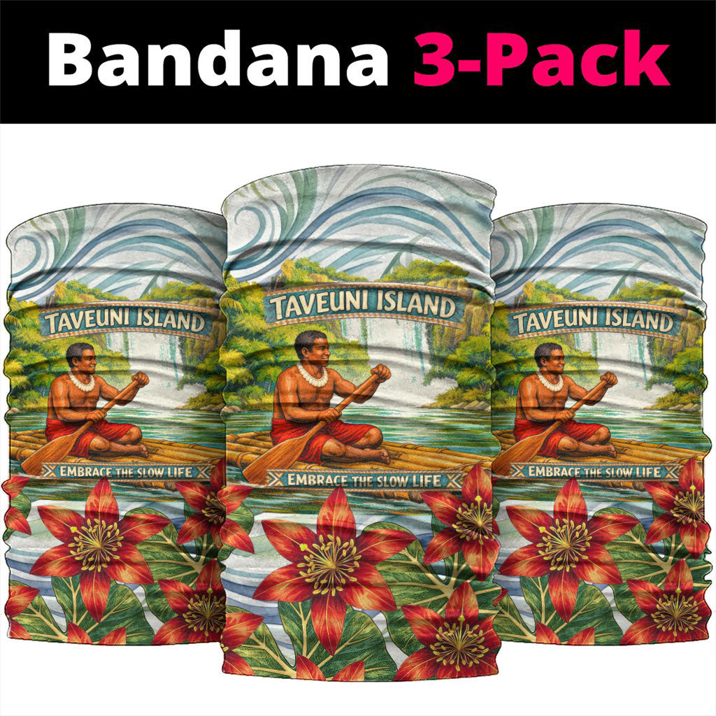 Fiji Taveuni Island Dateline Crossing Neck Gaiter Tropical Cultural Landscape With Tagimoucia Floral Pattern TS04 package One Size: 25*50cm White Green - Polynesian Pride