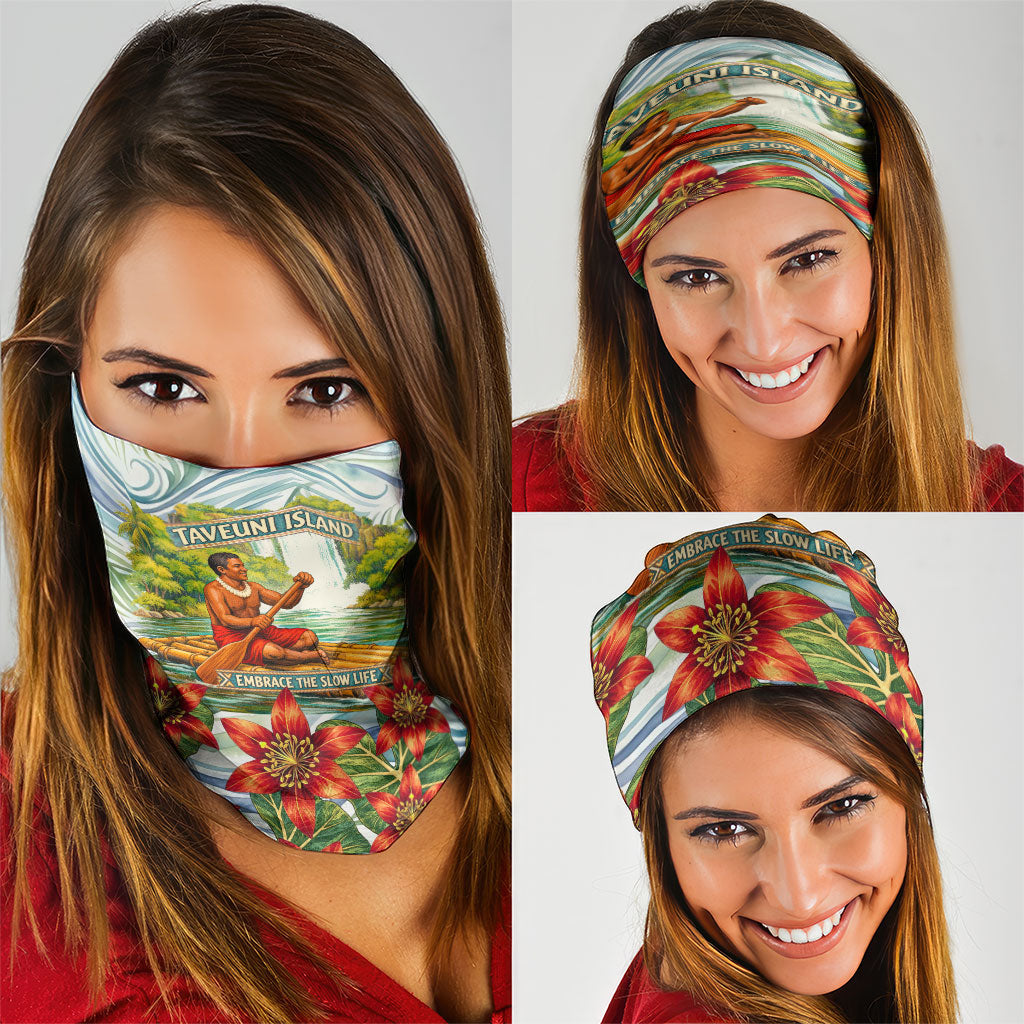 Fiji Taveuni Island Dateline Crossing Neck Gaiter Tropical Cultural Landscape With Tagimoucia Floral Pattern TS04 - Polynesian Pride
