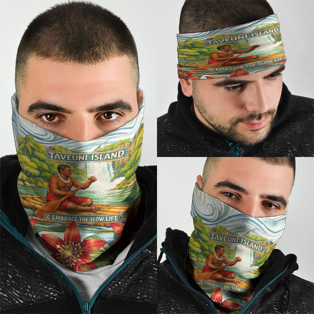 Fiji Taveuni Island Dateline Crossing Neck Gaiter Tropical Cultural Landscape With Tagimoucia Floral Pattern TS04 - Polynesian Pride
