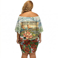 Fiji Taveuni Island Dateline Crossing Off Shoulder Short Dress Tropical Cultural Landscape With Tagimoucia Floral Pattern TS04 - Polynesian Pride