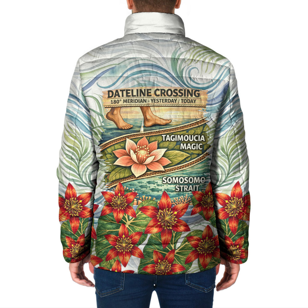 Fiji Taveuni Island Dateline Crossing Padded Jacket Tropical Cultural Landscape With Tagimoucia Floral Pattern TS04 - Polynesian Pride