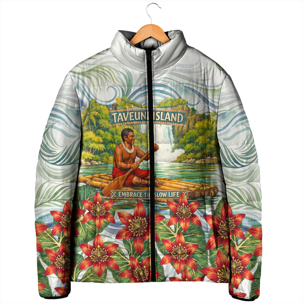 Fiji Taveuni Island Dateline Crossing Padded Jacket Tropical Cultural Landscape With Tagimoucia Floral Pattern TS04 - Polynesian Pride