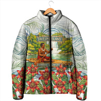 Fiji Taveuni Island Dateline Crossing Padded Jacket Tropical Cultural Landscape With Tagimoucia Floral Pattern TS04 - Polynesian Pride