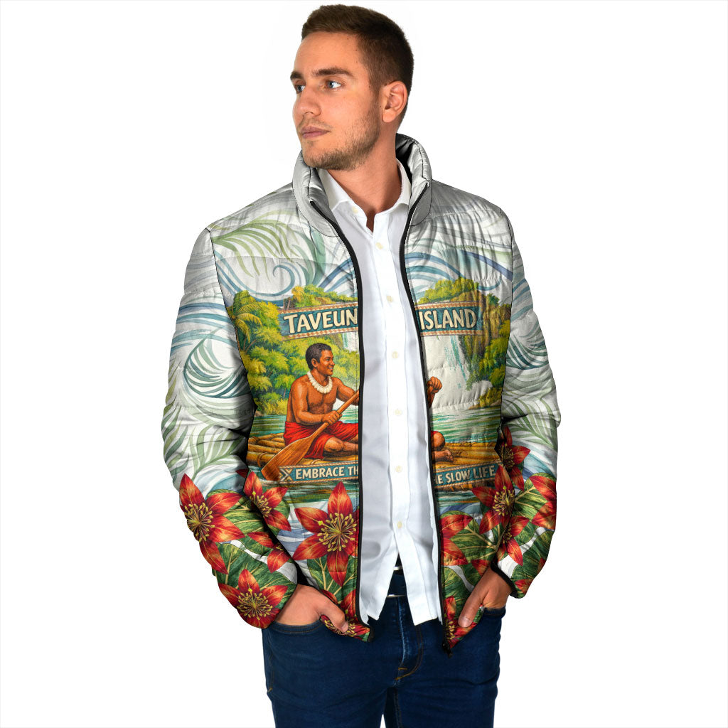 Fiji Taveuni Island Dateline Crossing Padded Jacket Tropical Cultural Landscape With Tagimoucia Floral Pattern TS04 - Polynesian Pride