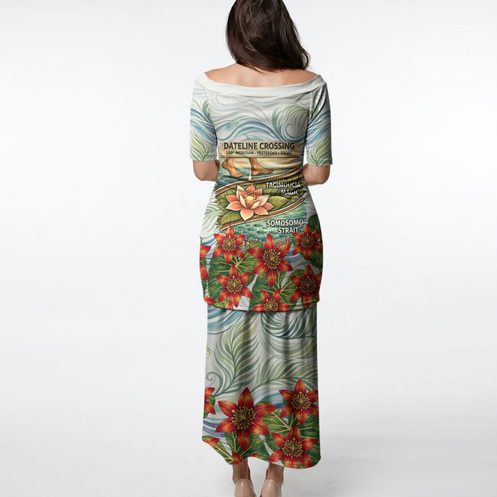 Fiji Taveuni Island Dateline Crossing Puletasi Tropical Cultural Landscape With Tagimoucia Floral Pattern TS04 - Polynesian Pride