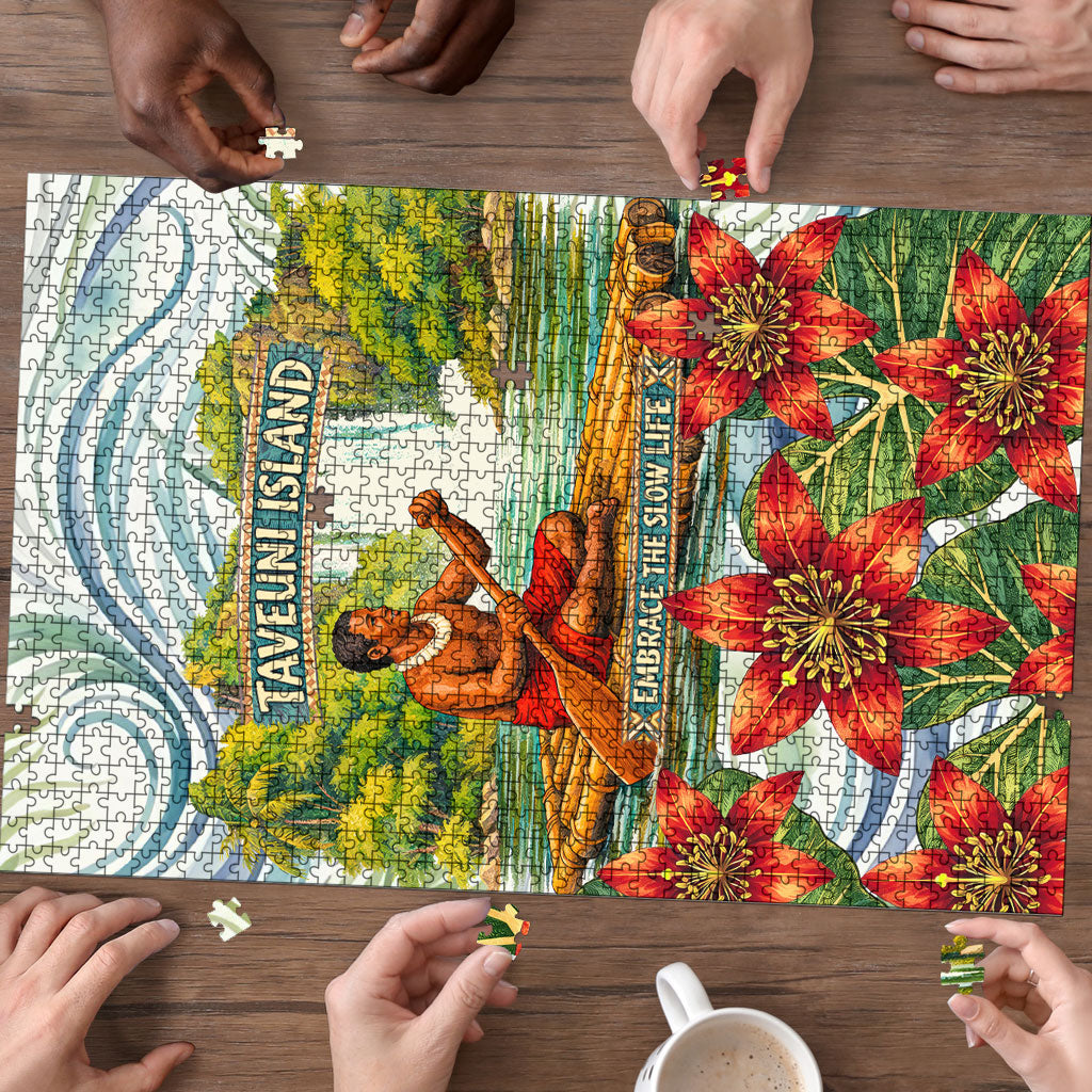 Fiji Taveuni Island Dateline Crossing Puzzle Tropical Cultural Landscape With Tagimoucia Floral Pattern TS04 - Polynesian Pride