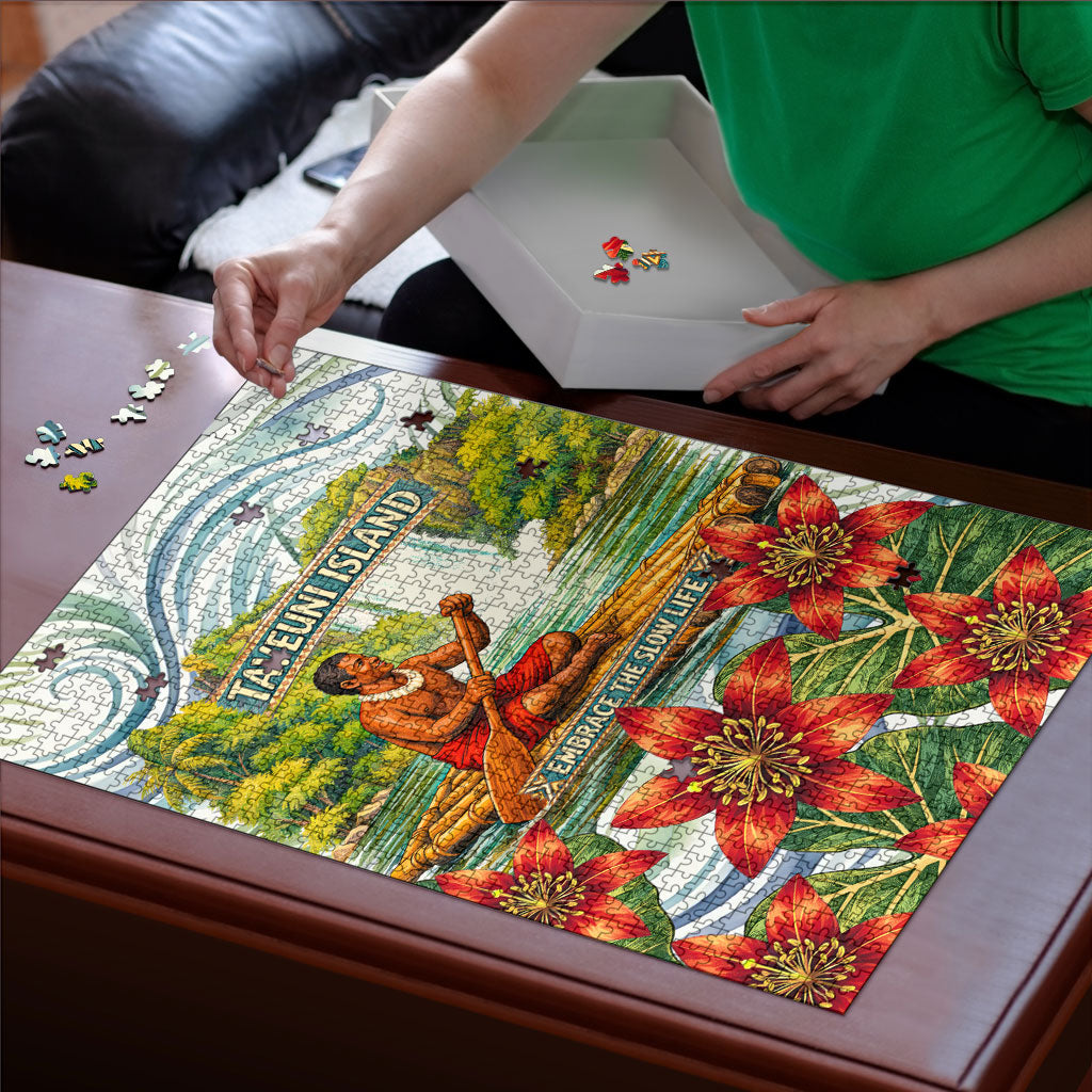 Fiji Taveuni Island Dateline Crossing Puzzle Tropical Cultural Landscape With Tagimoucia Floral Pattern TS04 - Polynesian Pride