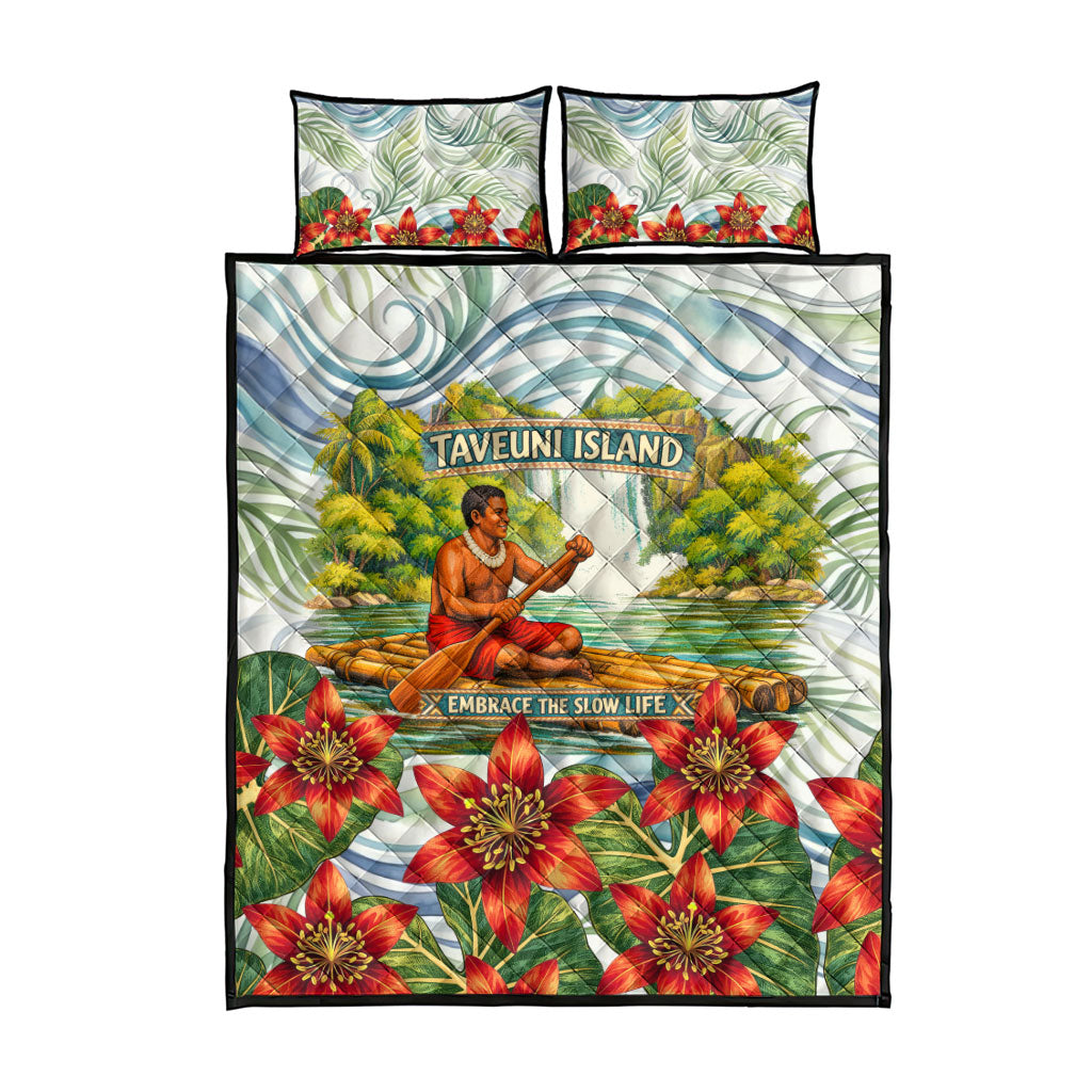 Fiji Taveuni Island Dateline Crossing Quilt Bed Set Tropical Cultural Landscape With Tagimoucia Floral Pattern TS04 - Polynesian Pride