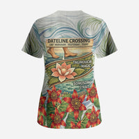 Fiji Taveuni Island Dateline Crossing Scrub Top Tropical Cultural Landscape With Tagimoucia Floral Pattern TS04 - Polynesian Pride