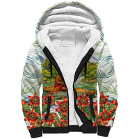 Fiji Taveuni Island Dateline Crossing Sherpa Hoodie Tropical Cultural Landscape With Tagimoucia Floral Pattern TS04 Unisex White Green - Polynesian Pride