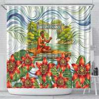 Fiji Taveuni Island Dateline Crossing Shower Curtain Tropical Cultural Landscape With Tagimoucia Floral Pattern TS04 - Polynesian Pride