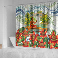 Fiji Taveuni Island Dateline Crossing Shower Curtain Tropical Cultural Landscape With Tagimoucia Floral Pattern TS04 - Polynesian Pride