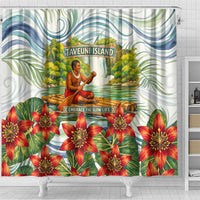Fiji Taveuni Island Dateline Crossing Shower Curtain Tropical Cultural Landscape With Tagimoucia Floral Pattern TS04 - Polynesian Pride