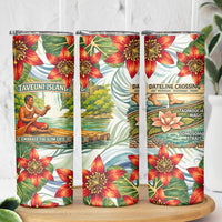 Fiji Taveuni Island Dateline Crossing Skinny Tumbler Tropical Cultural Landscape With Tagimoucia Floral Pattern TS04 - Polynesian Pride