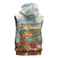 Fiji Taveuni Island Dateline Crossing Sleeveless Zip Hoodie Tropical Cultural Landscape With Tagimoucia Floral Pattern TS04 - Polynesian Pride