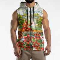 Fiji Taveuni Island Dateline Crossing Sleeveless Zip Hoodie Tropical Cultural Landscape With Tagimoucia Floral Pattern TS04 - Polynesian Pride