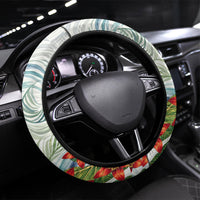 Fiji Taveuni Island Dateline Crossing Steering Wheel Cover Tropical Cultural Landscape With Tagimoucia Floral Pattern TS04 Universal Fit White Green - Polynesian Pride