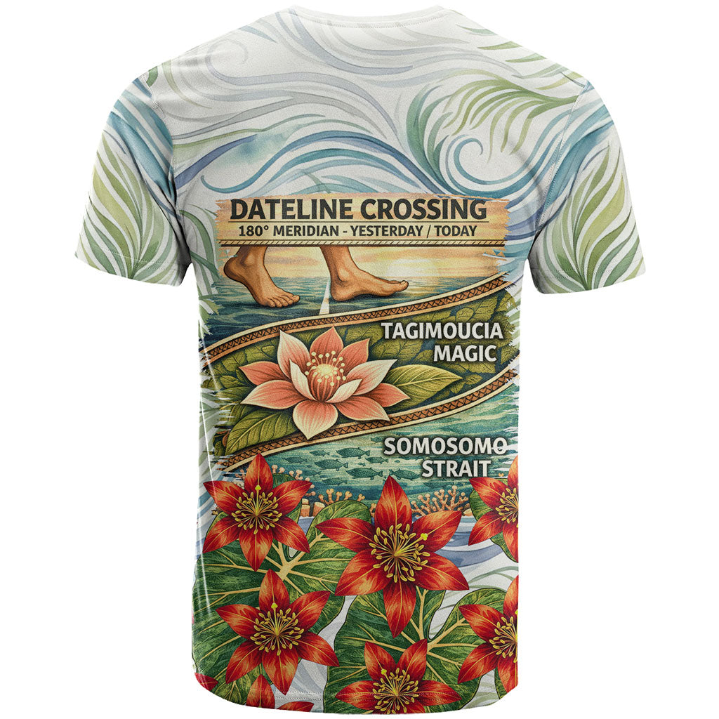 Fiji Taveuni Island Dateline Crossing T Shirt Tropical Cultural Landscape With Tagimoucia Floral Pattern TS04 - Polynesian Pride