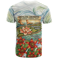 Fiji Taveuni Island Dateline Crossing T Shirt Tropical Cultural Landscape With Tagimoucia Floral Pattern TS04 - Polynesian Pride