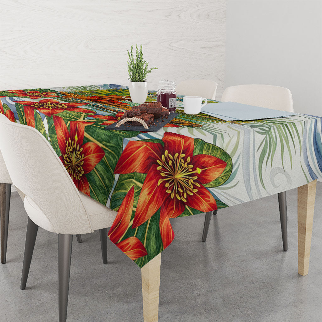 Fiji Taveuni Island Dateline Crossing Tablecloth Tropical Cultural Landscape With Tagimoucia Floral Pattern TS04 - Polynesian Pride
