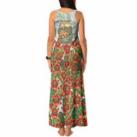 Fiji Taveuni Island Dateline Crossing Tank Maxi Dress Tropical Cultural Landscape With Tagimoucia Floral Pattern TS04 - Polynesian Pride
