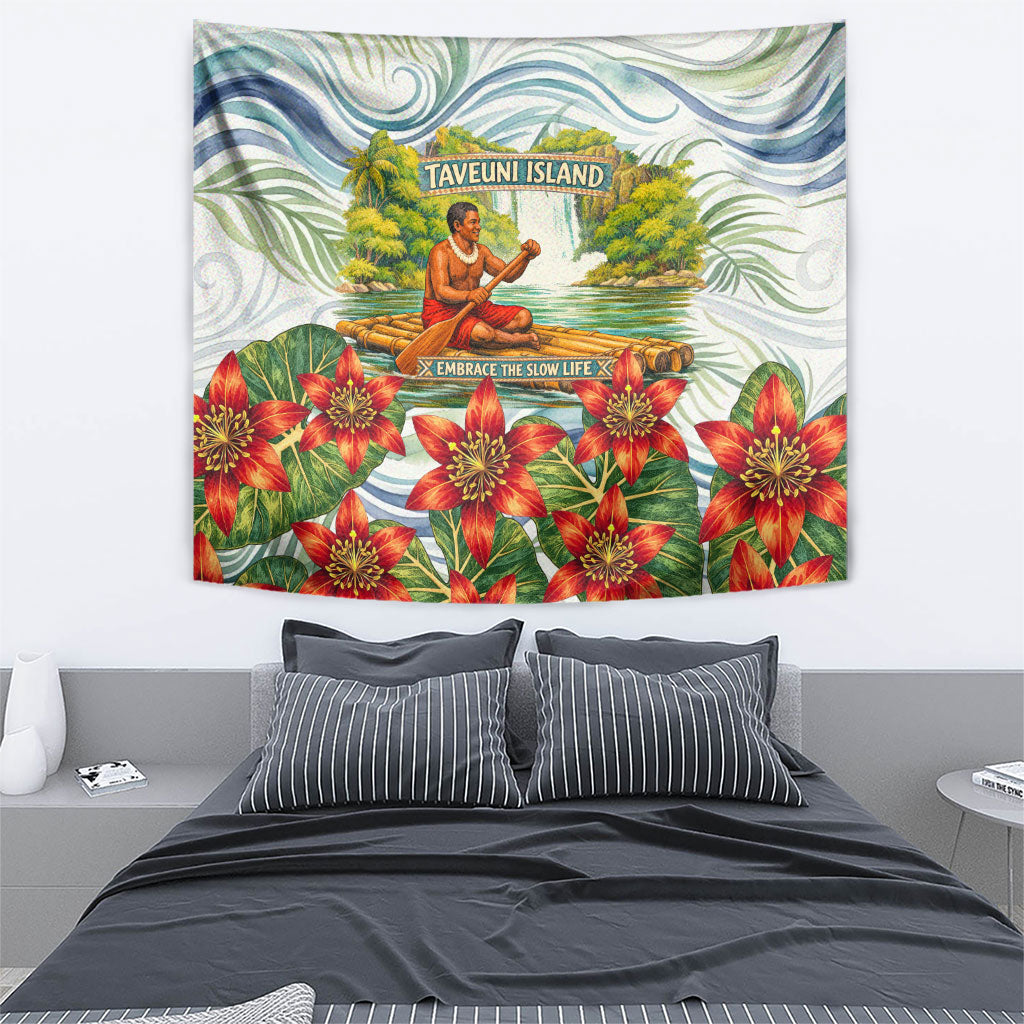 Fiji Taveuni Island Dateline Crossing Tapestry Tropical Cultural Landscape With Tagimoucia Floral Pattern TS04 - Polynesian Pride