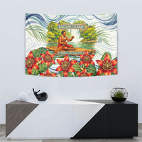 Fiji Taveuni Island Dateline Crossing Tapestry Tropical Cultural Landscape With Tagimoucia Floral Pattern TS04 - Polynesian Pride