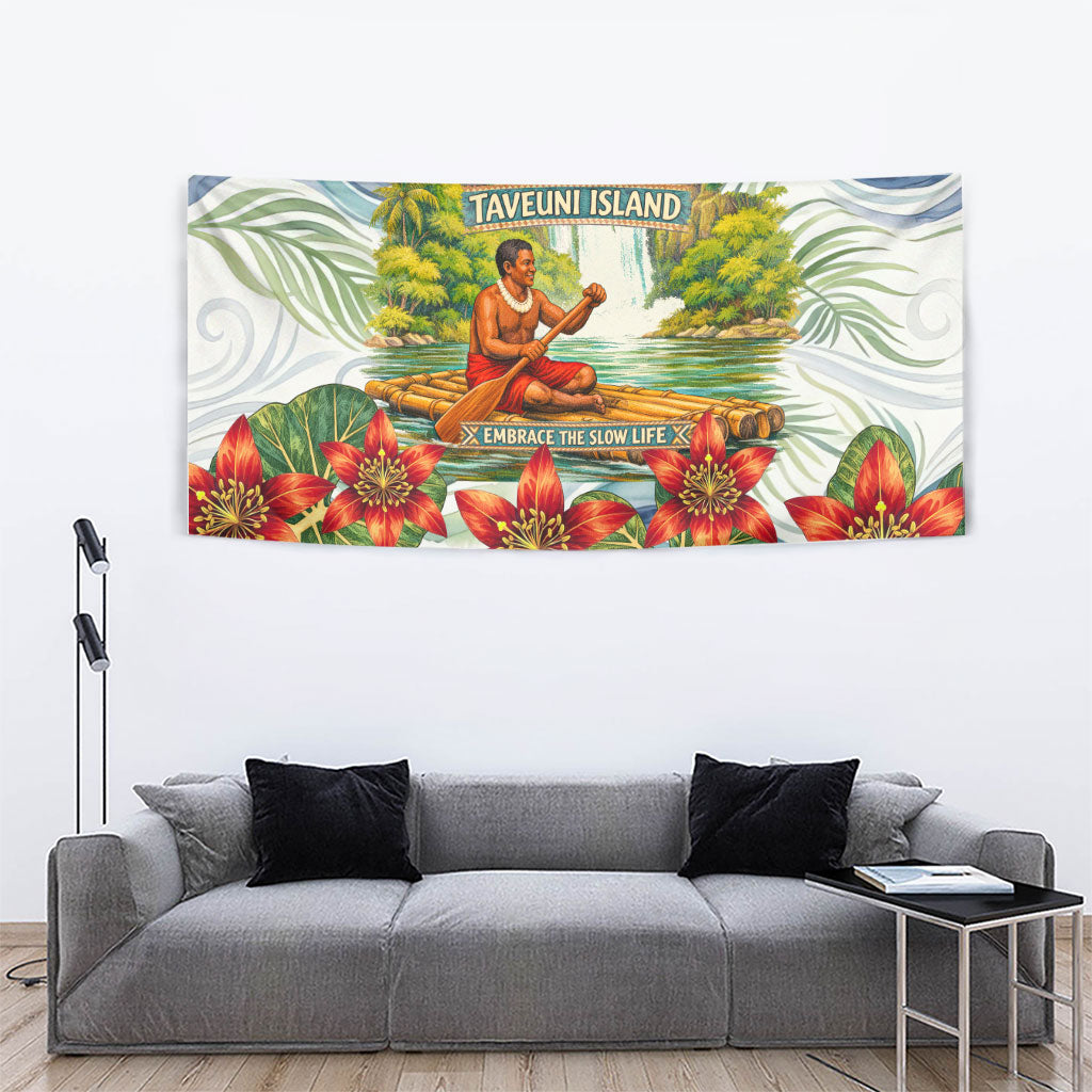 Fiji Taveuni Island Dateline Crossing Tapestry Tropical Cultural Landscape With Tagimoucia Floral Pattern TS04 - Polynesian Pride