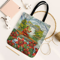 Fiji Taveuni Island Dateline Crossing Tote Bag Tropical Cultural Landscape With Tagimoucia Floral Pattern TS04 Black Strap One Size White Green - Polynesian Pride