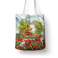 Fiji Taveuni Island Dateline Crossing Tote Bag Tropical Cultural Landscape With Tagimoucia Floral Pattern TS04 - Polynesian Pride