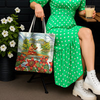 Fiji Taveuni Island Dateline Crossing Tote Bag Tropical Cultural Landscape With Tagimoucia Floral Pattern TS04 - Polynesian Pride