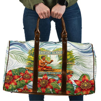Fiji Taveuni Island Dateline Crossing Travel Bag Tropical Cultural Landscape With Tagimoucia Floral Pattern TS04 White Green - Polynesian Pride