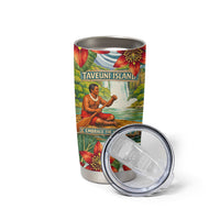 Fiji Taveuni Island Dateline Crossing Tumbler Cup Tropical Cultural Landscape With Tagimoucia Floral Pattern TS04 - Polynesian Pride