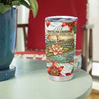 Fiji Taveuni Island Dateline Crossing Tumbler Cup Tropical Cultural Landscape With Tagimoucia Floral Pattern TS04 - Polynesian Pride