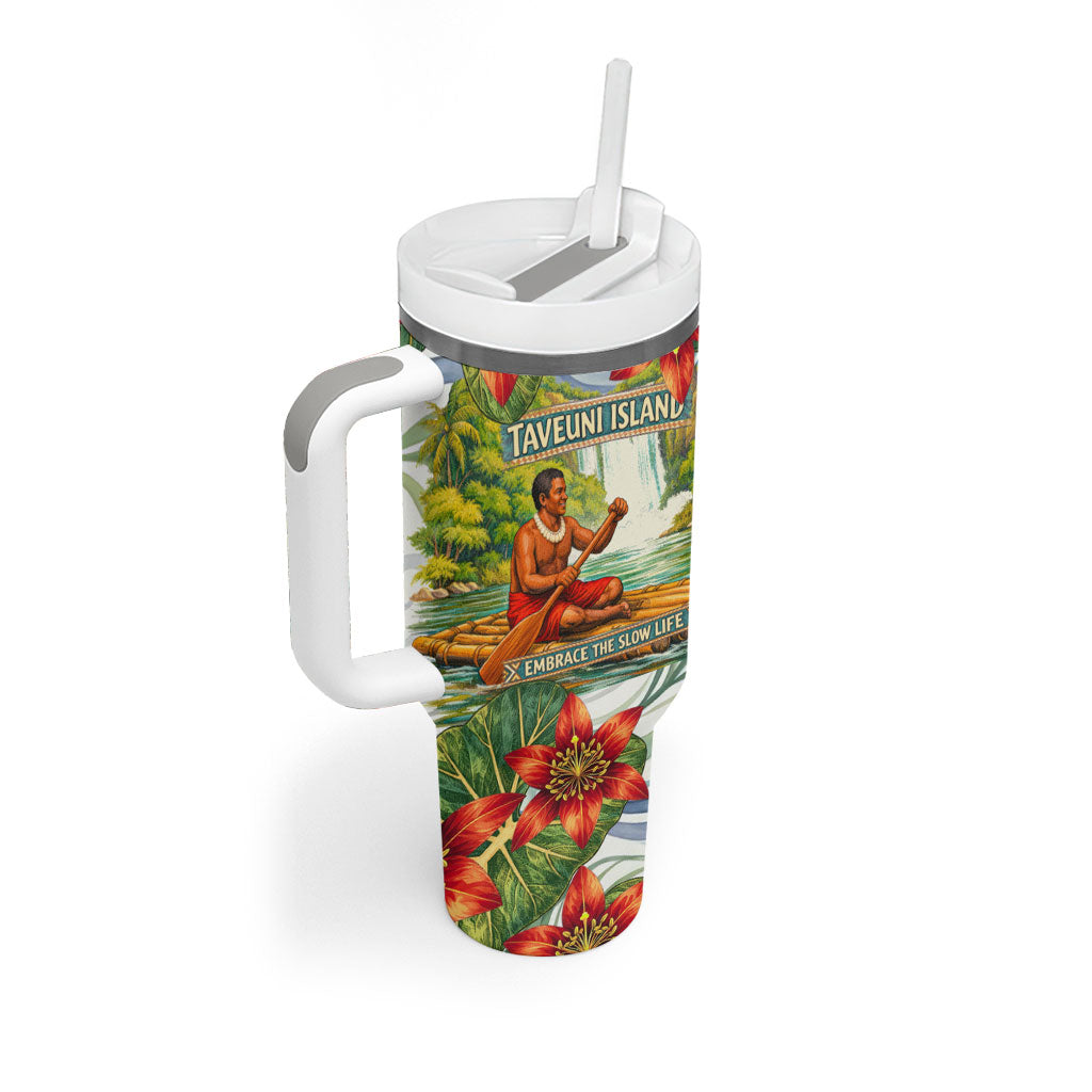 Fiji Taveuni Island Dateline Crossing Tumbler With Handle Tropical Cultural Landscape With Tagimoucia Floral Pattern TS04 - Polynesian Pride