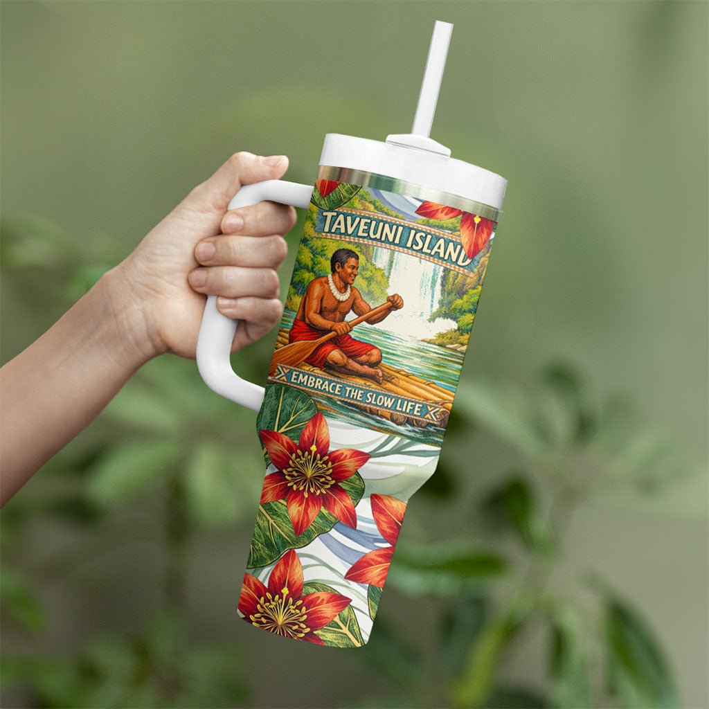 Fiji Taveuni Island Dateline Crossing Tumbler With Handle Tropical Cultural Landscape With Tagimoucia Floral Pattern TS04 - Polynesian Pride