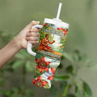 Fiji Taveuni Island Dateline Crossing Tumbler With Handle Tropical Cultural Landscape With Tagimoucia Floral Pattern TS04 - Polynesian Pride