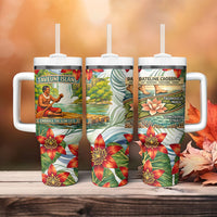 Fiji Taveuni Island Dateline Crossing Tumbler With Handle Tropical Cultural Landscape With Tagimoucia Floral Pattern TS04 - Polynesian Pride