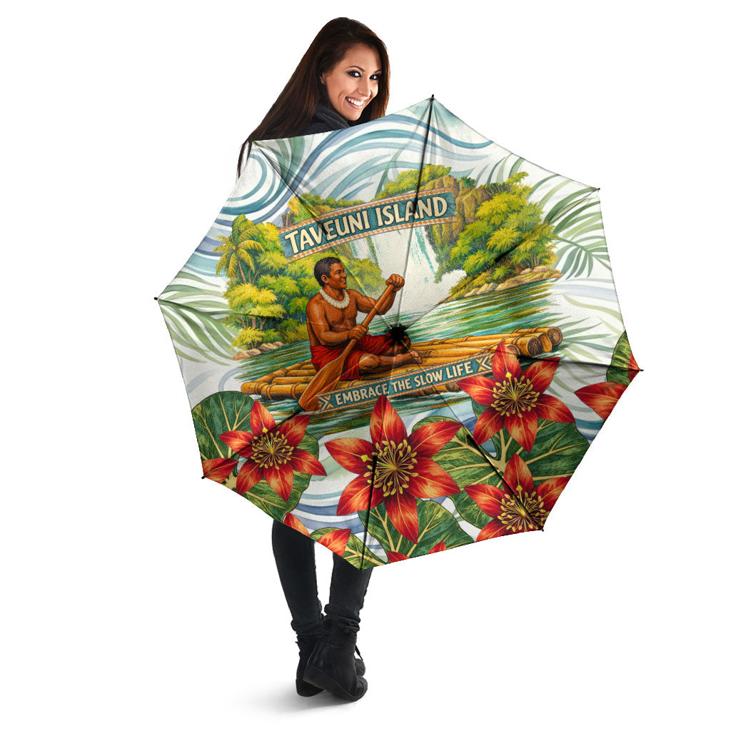 Fiji Taveuni Island Dateline Crossing Umbrella Tropical Cultural Landscape With Tagimoucia Floral Pattern TS04 - Polynesian Pride