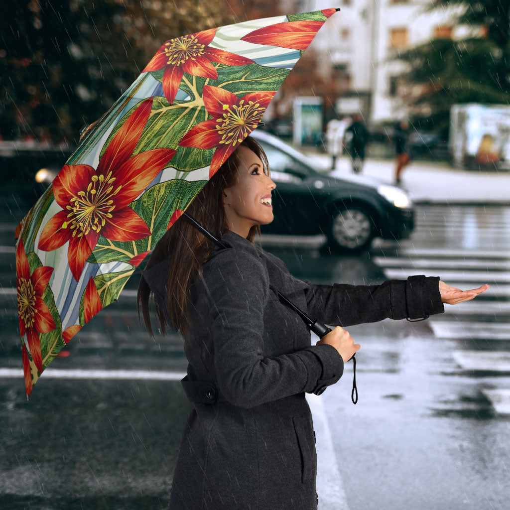 Fiji Taveuni Island Dateline Crossing Umbrella Tropical Cultural Landscape With Tagimoucia Floral Pattern TS04 - Polynesian Pride