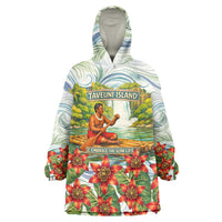 Fiji Taveuni Island Dateline Crossing Wearable Blanket Hoodie Tropical Cultural Landscape With Tagimoucia Floral Pattern TS04 One Size White Green - Polynesian Pride