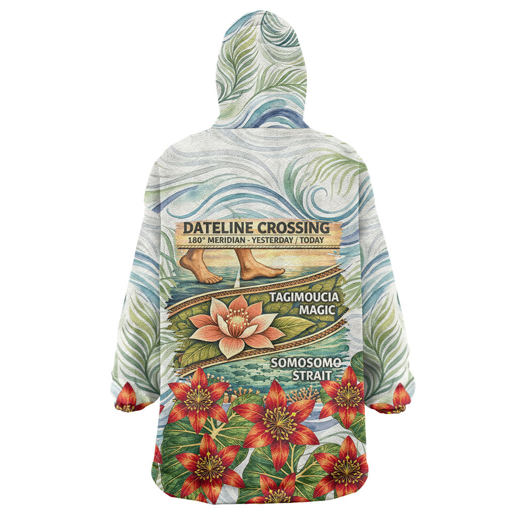 Fiji Taveuni Island Dateline Crossing Wearable Blanket Hoodie Tropical Cultural Landscape With Tagimoucia Floral Pattern TS04 - Polynesian Pride