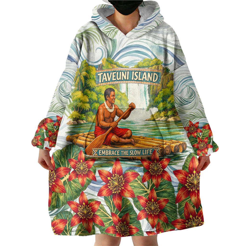 Fiji Taveuni Island Dateline Crossing Wearable Blanket Hoodie Tropical Cultural Landscape With Tagimoucia Floral Pattern TS04 - Polynesian Pride