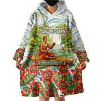 Fiji Taveuni Island Dateline Crossing Wearable Blanket Hoodie Tropical Cultural Landscape With Tagimoucia Floral Pattern TS04 - Polynesian Pride