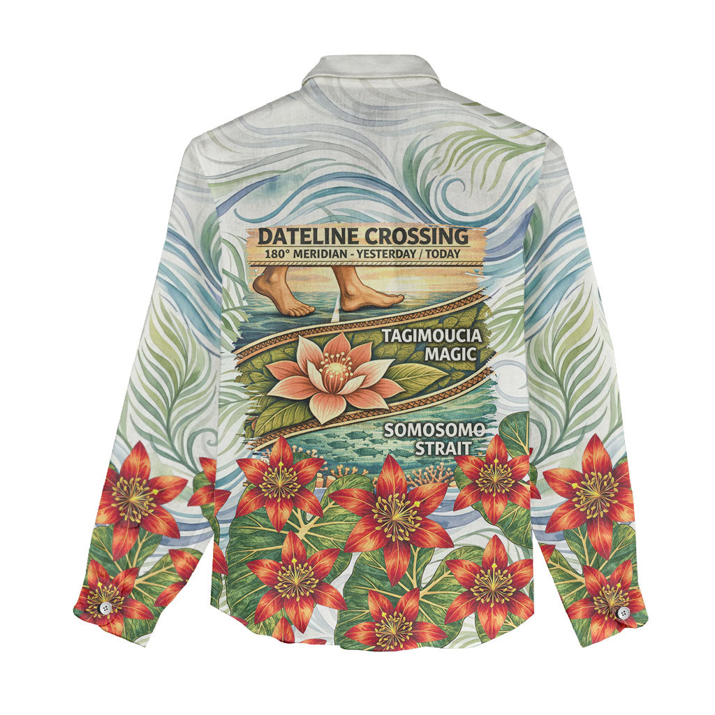 Fiji Taveuni Island Dateline Crossing Women Casual Shirt Tropical Cultural Landscape With Tagimoucia Floral Pattern TS04 - Polynesian Pride