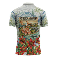 Fiji Taveuni Island Dateline Crossing Zipper Polo Shirt Tropical Cultural Landscape With Tagimoucia Floral Pattern TS04 - Polynesian Pride